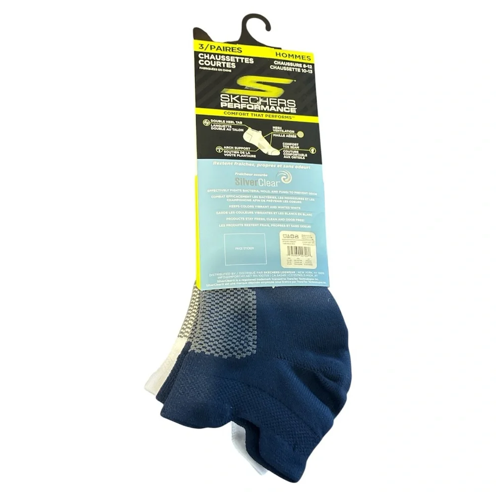 Skechers (3) Performance Gray/white/blue low cut Athletic Socks men’s sock 10-13
